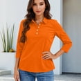 thumbnail image 1 of Dwellite Women Polo Shirts 3/4 Sleeve Tops Golf Tees 5-Button Collared V Neck Shirt Business Casual 2026 Saffron 2XL, 1 of 5