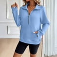 thumbnail image 1 of Dwellite Women Quarter Zip Sweatshirt Textured Long Sleeve Pullover Tops Henley Zipper V Neck Casual Sweatshirts Light Blue _JC03 M, 1 of 5