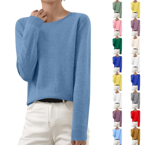 Dwellite Women Sweaters Casual Cozy V Neck Knit Pullover Sweater Long Sleeve Business Casual Sweater Blue -AD04 S