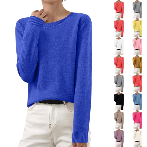 Dwellite Women Sweaters Casual Cozy V Neck Knit Pullover Sweater Long Sleeve Business Casual Sweater Royal Blue -AD04 XL