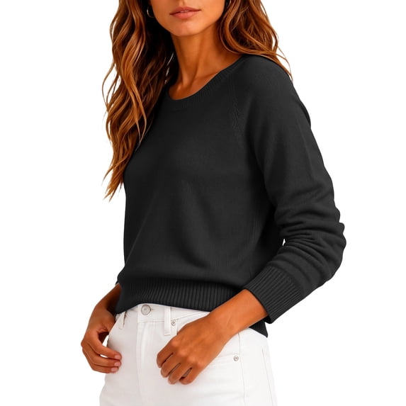 Dwellite Women Sweaters Knitted Cropped Crewneck Basic Trendy Fall Tops Cropped Sweater Winter Long Sleeve Dressy Top 2026 Black M