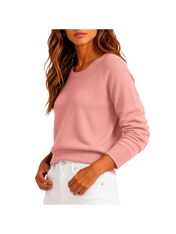 Women Sweaters Knitted Cropped Crewneck Basic Trendy Fall Tops Cropped Sweater Winter Long Sleeve Dressy Top 2026 Pink XL