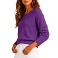 thumbnail image 1 of Dwellite Women Sweaters Knitted Cropped Crewneck Basic Trendy Fall Tops Cropped Sweater Winter Long Sleeve Dressy Top 2026 Purple S, 1 of 6