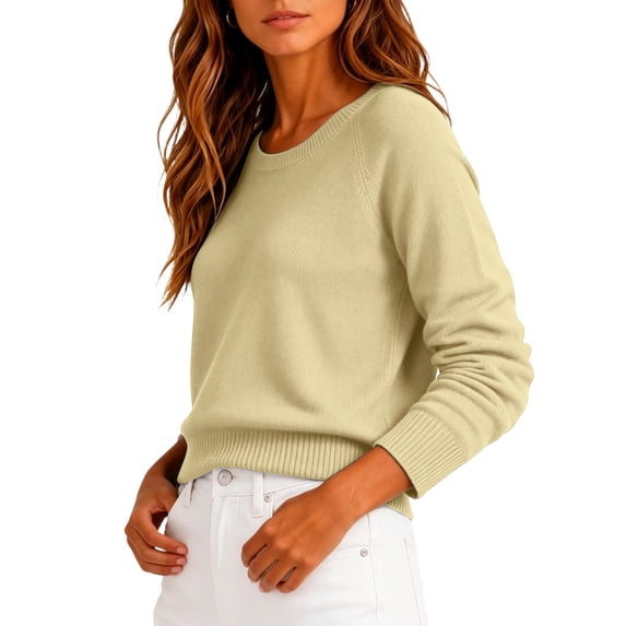 Dwellite Women Sweaters Knitted Cropped Crewneck Basic Trendy Fall Tops Cropped Sweater Winter Long Sleeve Dressy Top 2026 Yellow XL