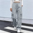 thumbnail image 1 of Dwellite Women Y2K Baggy Streetwear Pants Lightweight Wide Leg Drawstring Cargo Pants Sky Blue 2XL, 1 of 5