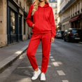 thumbnail image 1 of Dwellite Women's 2 Piece Outfits Fall Sweatsuits Oversized Hoodies Wide Leg Sweatpants Tracksuits Lounge Matching Sets Red M, 1 of 7