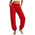 thumbnail image 1 of Dwellite Women's Barrel Sweatpants Baggy Fleece Wide Leg Track Pants Elastic Waisted Lounge all Winter Trousers with Pockets Red S, 1 of 5