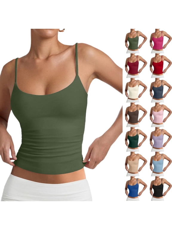 Women's Basic Double Lined Scoop Neck Tank Tops Summer Sleeveless Tops Pink S