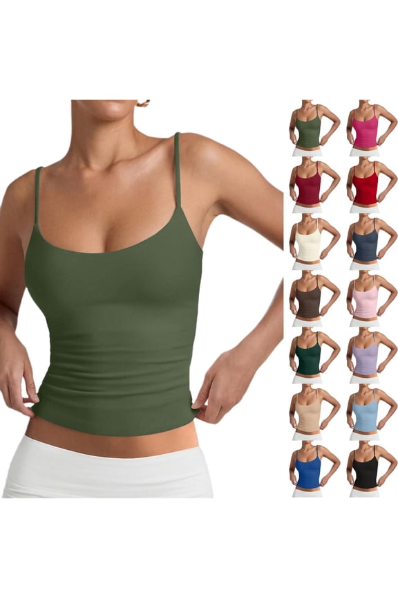 Women's Basic Double Lined Scoop Neck Tank Tops Summer Sleeveless Tops White S