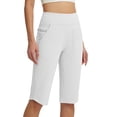 thumbnail image 1 of Dwellite Women's Bermuda Long Shorts Knee Length Capris with Pockets High Waisted Athletic Casual Shorts for Women White M, 1 of 6