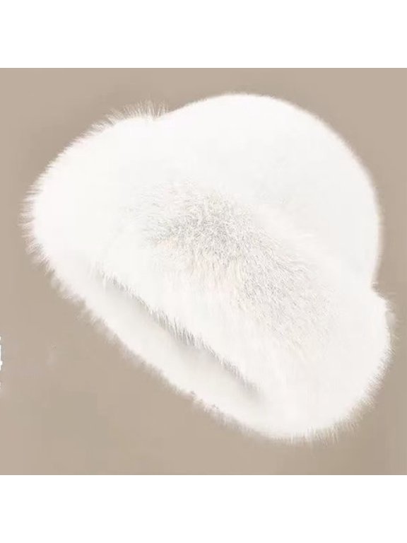 Women's Bucket Hat Winter Fashion Fuzzy Hat Wide Floppy Birm Soft Warm White