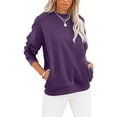 thumbnail image 1 of Dwellite Women's Casual Crewneck Sweatshirts Oversized Long Sleeve Cute Tunic Tops Loose Fitting Pullovers with Pocket Purple 2XL, 1 of 5