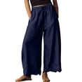 thumbnail image 1 of Dwellite Women's Cropped Lace-Hem Pants High Waisted Drawstring Wide Leg Pants Casual Lightweight Trousers with Pockets Dark Blue 2XL, 1 of 6