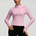 thumbnail image 1 of Dwellite Women's Cropped Lightweight Stretchy Running Track Jackets Zip Up Quick Dry Long Sleeve Athletic Yoga Tops with Thumb Holes Pink 2XL, 1 of 6