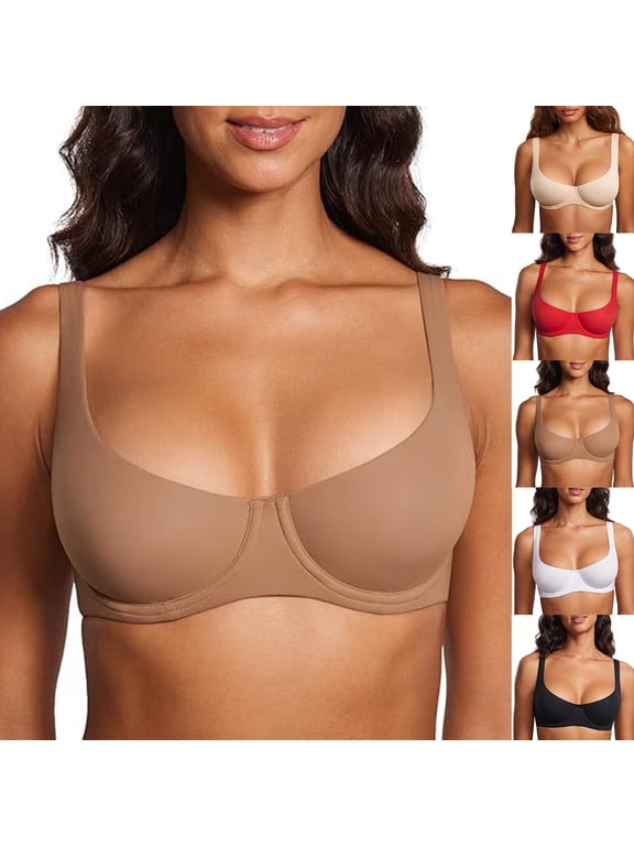 Women's Lightly Padded Balconette Bra Tshirt Supportive Underwire Plus Size Black 42F