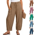 thumbnail image 1 of Dwellite Women's Linen Wide Leg Pants Summer Casual Loose Beach Vacation Baggy Palazzo Pant with Pockets Brown M, 1 of 6