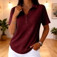 thumbnail image 1 of Dwellite Women's Polo Shirts Short Sleeve Waffle T-Shirt Summer Casual Tennis Work Athletic Tops Wine L, 1 of 5