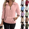 thumbnail image 1 of Dwellite Women's Quarter Zip Oversized Sweatshirts Drawstring Casual Pullover Top with Pockets Coffee _JD04 XL, 1 of 6