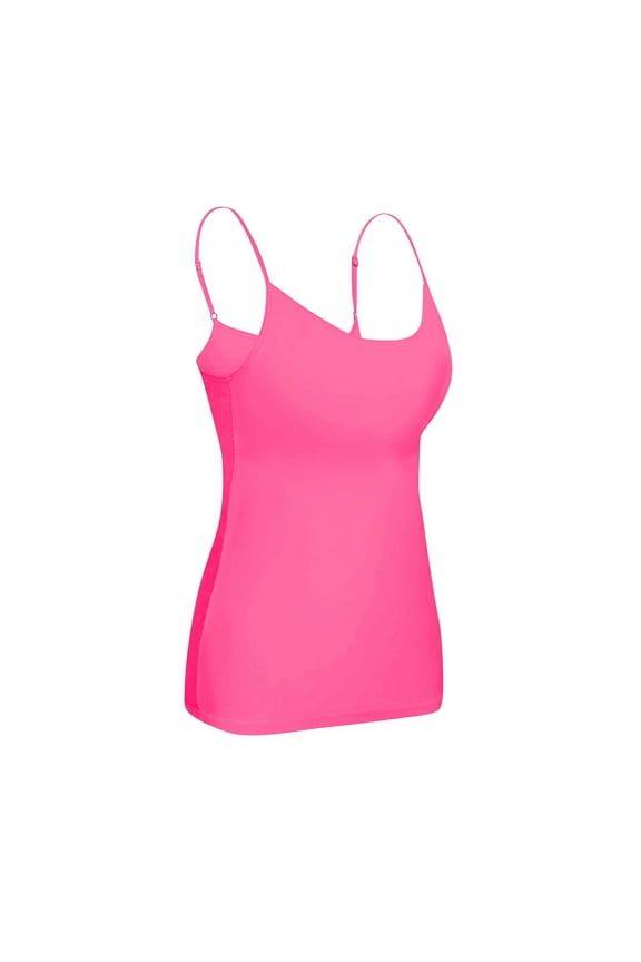 Women's Shelf Bra Camisole Tops Adjustable Spaghetti Strap Cami Tank Solid Color Casual Undershirts Hot Pink 6XL