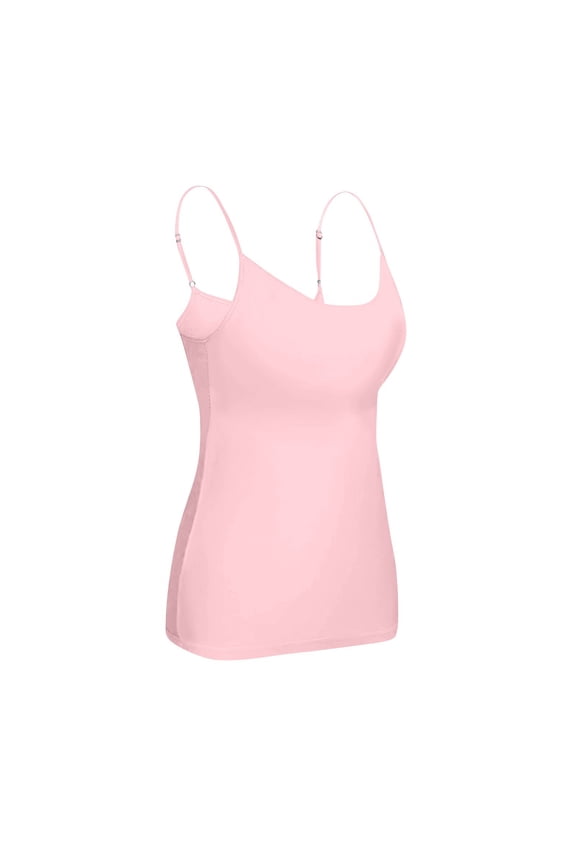 Women's Shelf Bra Camisole Tops Adjustable Spaghetti Strap Cami Tank Solid Color Casual Undershirts Pink M