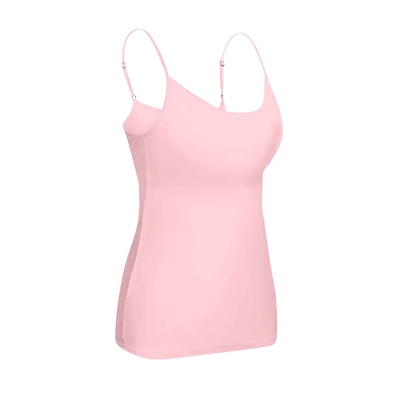 Dwellite Women's Shelf Bra Camisole Tops Adjustable Spaghetti Strap Cami Tank Solid Color Casual Undershirts Pink XL
