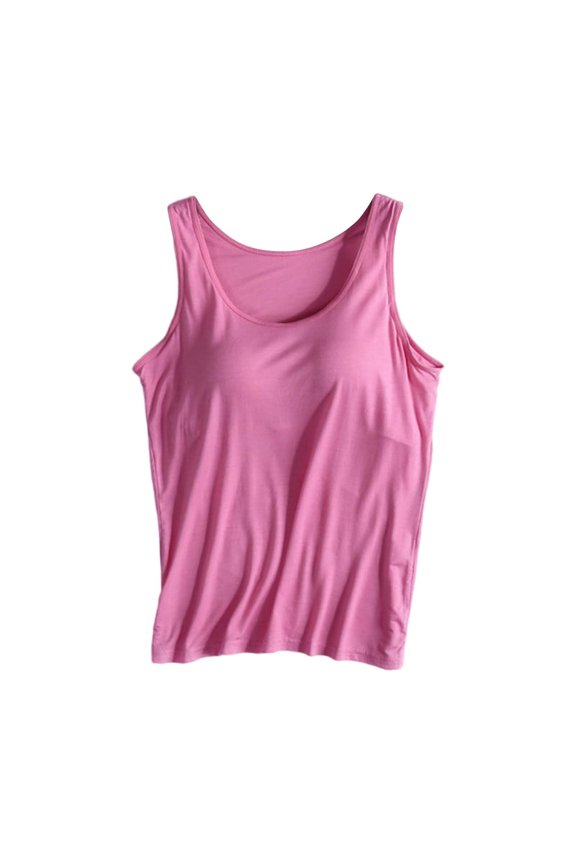 Women's Shelf Bra Camisole Tops Adjustable Standard Strap Cami Tank Solid Color Casual Undershirts Hot Pink 3XL