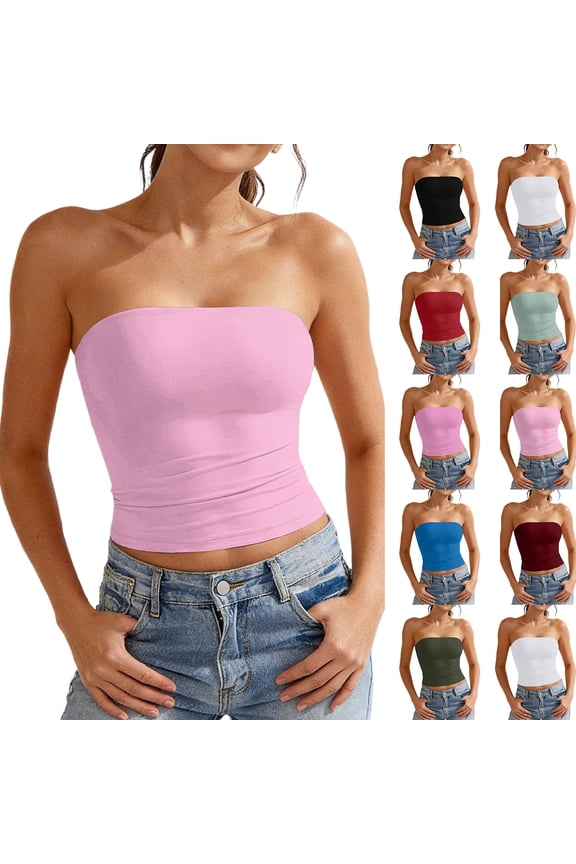 Women's Strapless Tube Top Double Lined & Y2K Backless Crop Tops for Summer Going Out White M