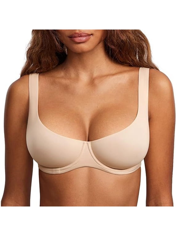 Women's Unlined Balconette Bra Underwire Supportive Plus Size Smooth Scoop Neck Complexion 38E