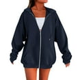 thumbnail image 1 of Dwellite Women's Zip Up Hoodies Oversized Fleece Long Sleeve Sweatshirts Casual Fall Jacket Coat with Pockets Navy M, 1 of 7