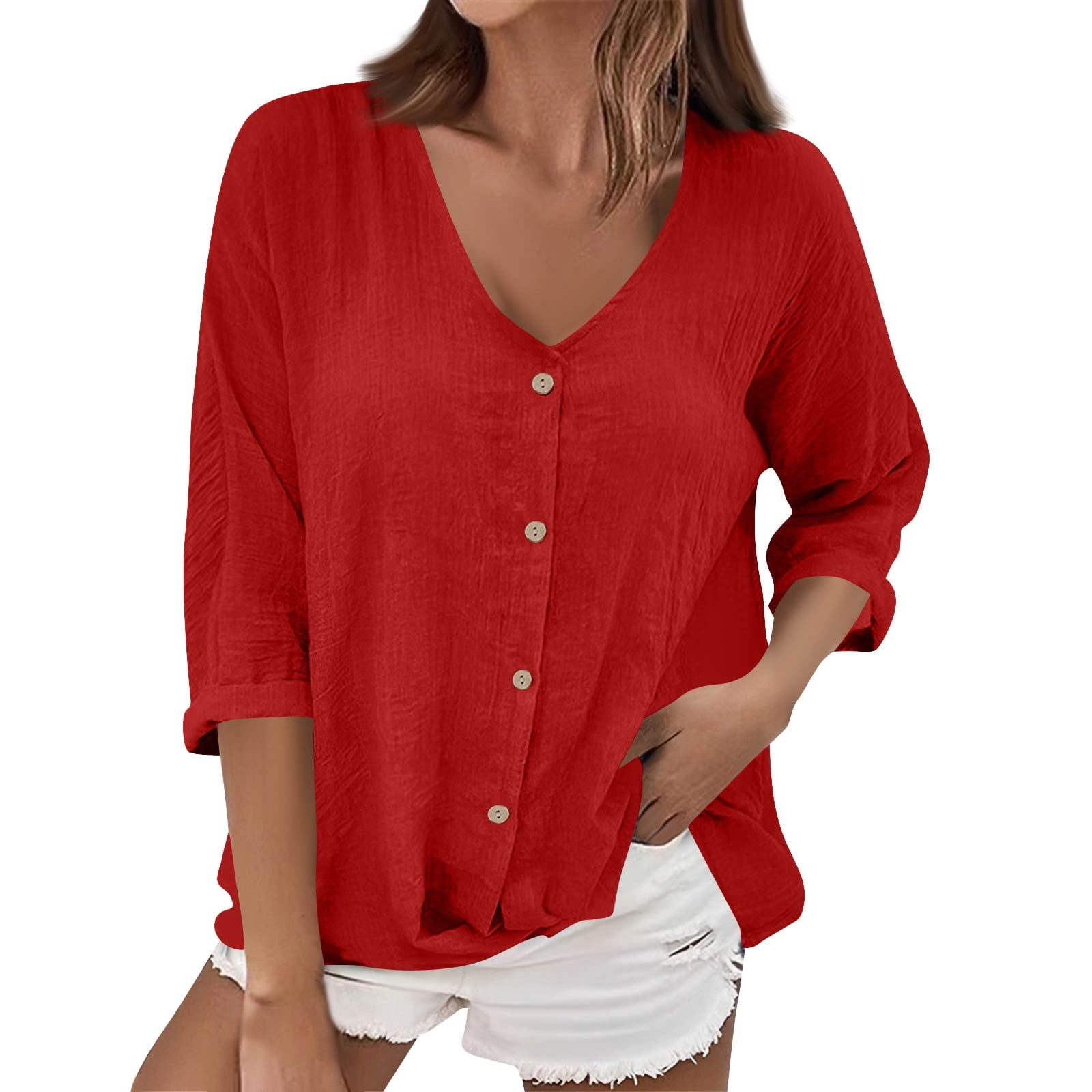 3/4 Sleeve Button Detail Top - Rosewood