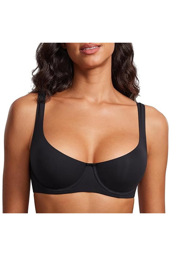 Womens Balconette Bra No Padding Unlined Underwire Comfort Tshirt Supportive Everyday Bras Black 34B