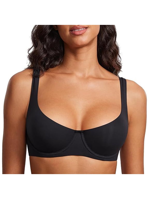 Womens Balconette Bra No Padding Unlined Underwire Comfort Tshirt Supportive Everyday Bras Black 38E