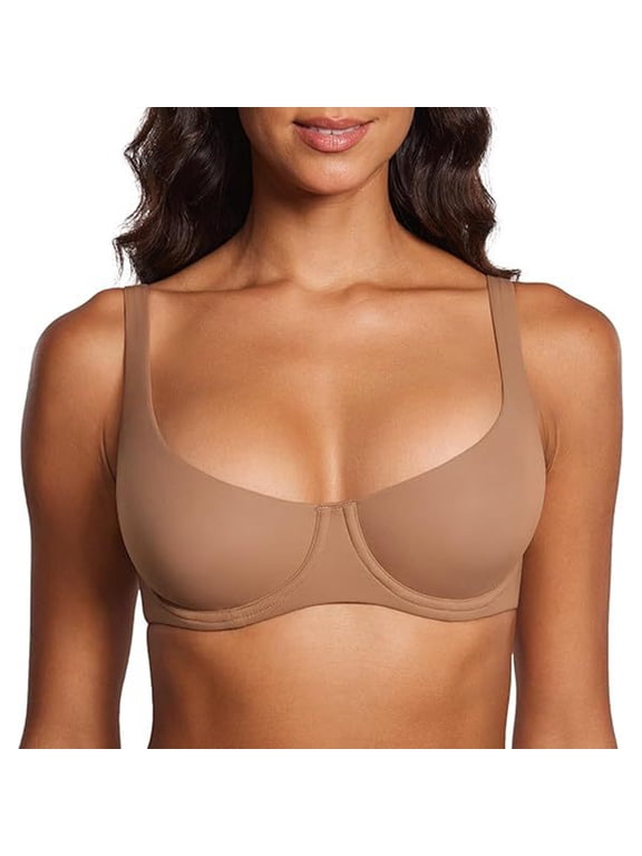 Womens Balconette Bra No Padding Unlined Underwire Comfort Tshirt Supportive Everyday Bras Coffee 36C