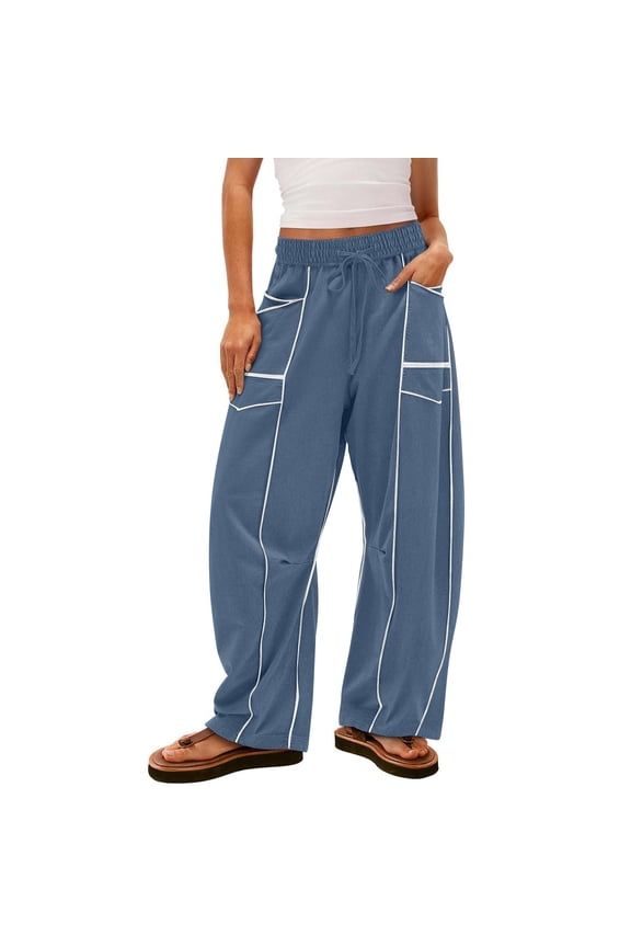 Womens Barrel Sweatpants High Waisted Wide Leg Sweatpants Drawstring Lounge Baggy Pants Sweatpant with Pockets Navy S