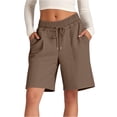 thumbnail image 1 of Dwellite Womens Bermuda Shorts Lounge Athletic Shorts Loose Running Shorts Casual Long Yoga Shorts with Pockets Brown XL, 1 of 4