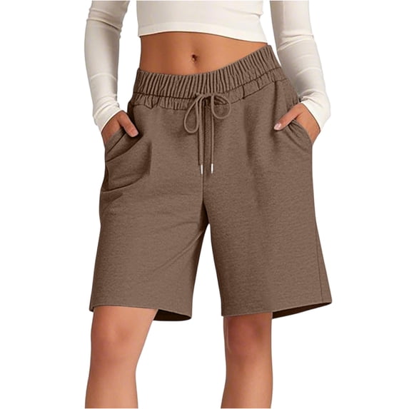 Dwellite Womens Bermuda Shorts Lounge Athletic Shorts Loose Running Shorts Casual Long Yoga Shorts with Pockets Brown XL