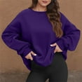 thumbnail image 1 of Dwellite Womens Casual Long Sleeve Sweatshirt Oversized Crew Neck Cute Hoodies Pullover Loose Fit Tops with Pocket Purple L, 1 of 5