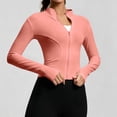 thumbnail image 1 of Dwellite Womens Cropped Workout Jackets Full Zip Up Slim Fit Lightweight Athletic Quick Dry Tops with Thumb Holes Watermelon Red XL, 1 of 6