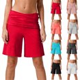 thumbnail image 1 of Dwellite Womens Fold Over Shorts Flowy Low Rise Wide Leg Pants Yoga Capris Comfy Palazzo Lounge Bottoms Red 2XL, 1 of 8