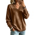 thumbnail image 1 of Dwellite Womens Knit V Neck Sweater Long Sleeve Fall Tops Lightweight Basic Pullover Tops Coffee M, 1 of 6