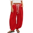thumbnail image 1 of Dwellite Womens Linen Balloon Pants Lightweight Drawstring Baggy Pants with Pockets Summer Beach Trousers 2026 Red M, 1 of 2