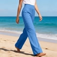 thumbnail image 1 of Dwellite Womens Linen Pants Petite 2026 Summer Lightweight High Waist Solid Straight Leg Beach Lounge Trousers Light Blue S, 1 of 6