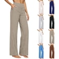 thumbnail image 1 of Dwellite Womens Linen Pants Petite 2026 Summer Lightweight High Waist Straight Leg Solid Beach Lounge Trousers Coffee L, 1 of 10