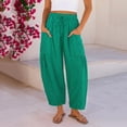 thumbnail image 1 of Dwellite Womens Linen Wide Leg Pants Casual Loose Drawstring Summer 2026 Beach Travel Vacation Palazzo Pants with Pockets Green L, 1 of 5