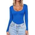 thumbnail image 1 of Dwellite Womens Long Sleeve Shirts Basic Comfy Soft Square Neck Tops Lightweight Slim Fit Tshirt for Going Out Fall Winter 2026 Blue 2XL, 1 of 3