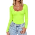 thumbnail image 1 of Dwellite Womens Long Sleeve Shirts Basic Comfy Soft Square Neck Tops Lightweight Slim Fit Tshirt for Going Out Fall Winter 2026 Fluorescent Green S, 1 of 3