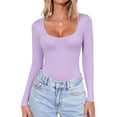 thumbnail image 1 of Dwellite Womens Long Sleeve Shirts Basic Comfy Soft Square Neck Tops Lightweight Slim Fit Tshirt for Going Out Fall Winter 2026 Light Purple XL, 1 of 1