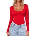 thumbnail image 1 of Dwellite Womens Long Sleeve Shirts Basic Comfy Soft Square Neck Tops Lightweight Slim Fit Tshirt for Going Out Fall Winter 2026 Red 3XL, 1 of 3