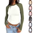 thumbnail image 1 of Dwellite Womens Long Sleeve Shirts Slim Fit Stretchy Color Block Shirts for Workout Gym Athletic Army Green -AD30 XL, 1 of 7