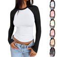 thumbnail image 1 of Dwellite Womens Long Sleeve Shirts Slim Fit Stretchy Color Block Shirts for Workout Gym Athletic Black -AD30 2XL, 1 of 7